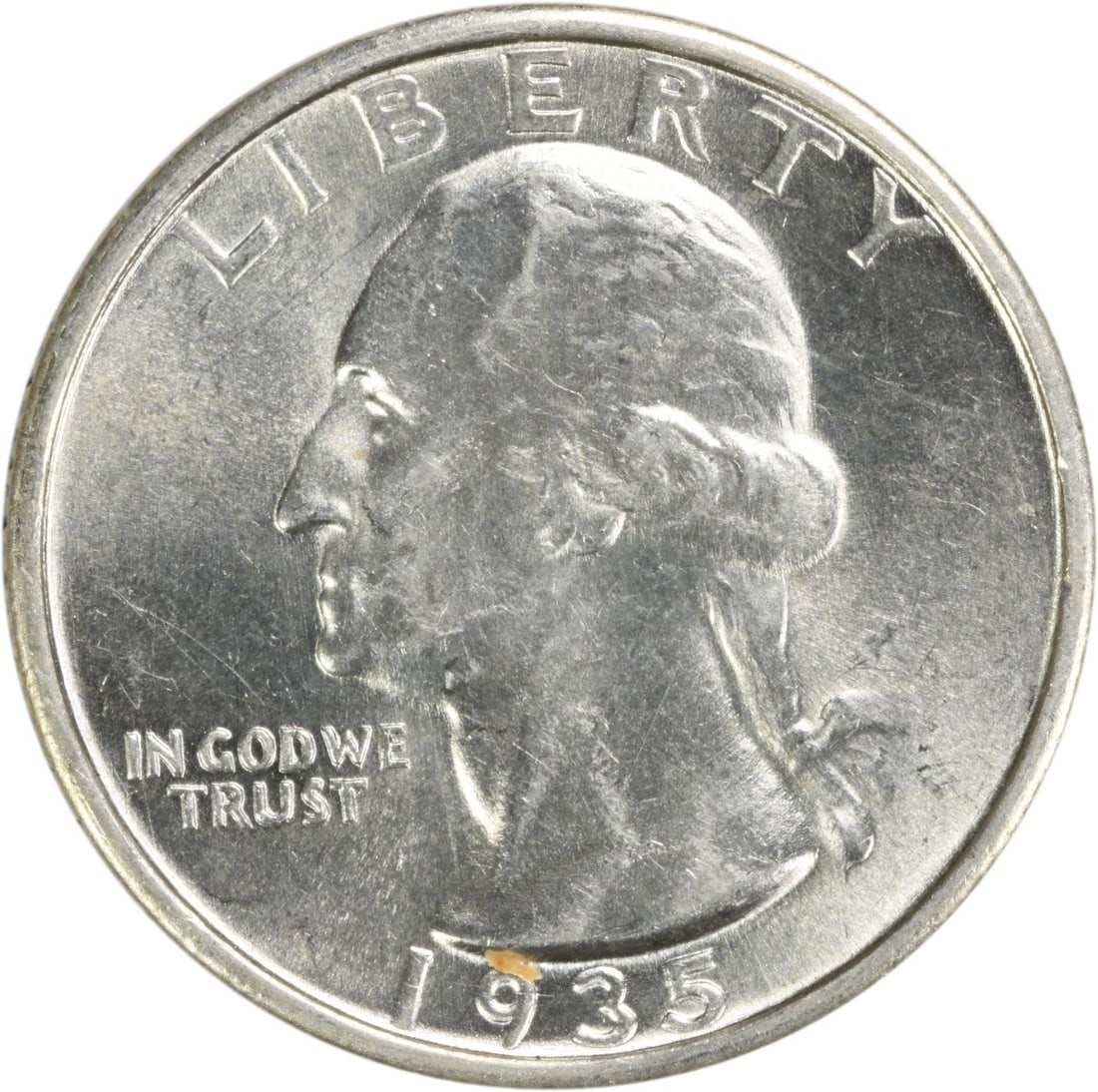 1935-S Washington 25C Silver Coin Choice BU Uncertified: 1935-S Washington 25C Silver Coin Choice BU Uncertified This is a 1935-S Washington Silver Quarter from the United States. The coin is uncirculated and graded as Choice BU (Brilliant Uncirculated). It