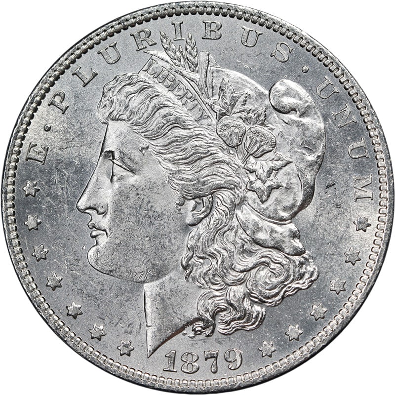 1879 O Morgan Dollar Bright White Nice BU Uncertified: 1879 O Morgan Dollar Bright White Nice BU Uncertified This 1879-O Morgan Silver Dollar is an uncirculated coin featuring bright white surfaces, attractive luster, and a sharp strike. It is composed of