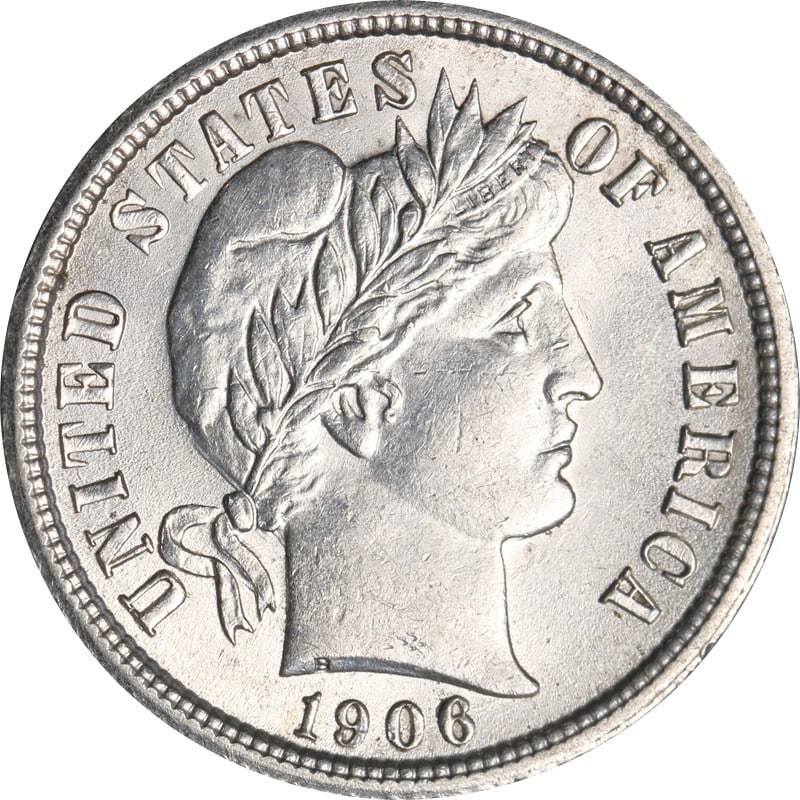United States 1906 P Barber Silver Dime Uncertified: United States 1906 P Barber Silver Dime Uncertified 1906-P Barber Dime from the United States. This pre-owned coin is uncirculated, uncertified, and struck in silver. Specifications Item Type: Dime Se