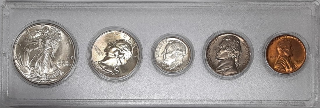 14-Coin 1947 US Mint Set with Silver Half Quarter Dime in Whitman Holders (1 of 6)