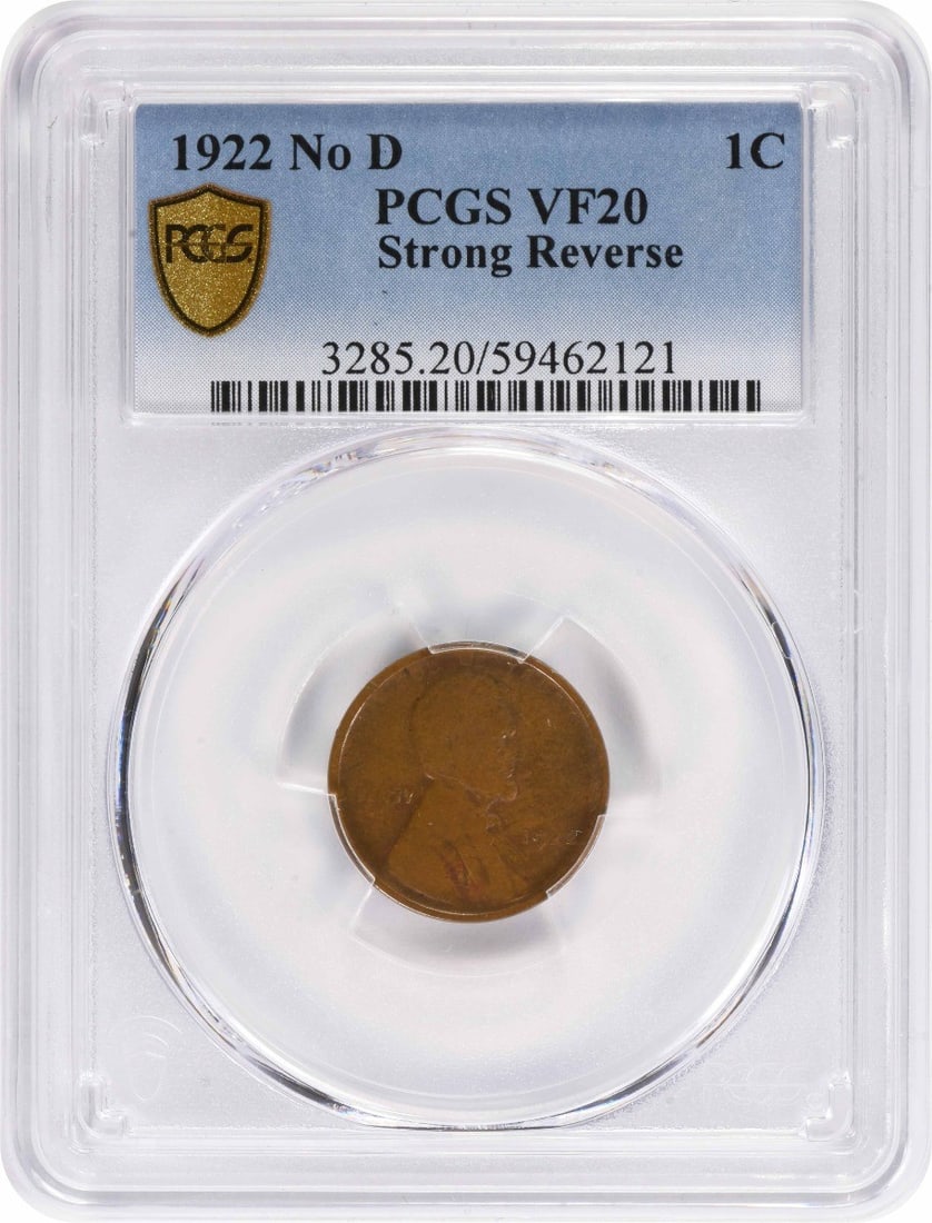 PCGS VF20 1922 Lincoln Wheat Cent Strong Reverse No D: PCGS VF20 1922 Lincoln Wheat Cent Strong Reverse No D 1922-PL Lincoln Wheat small cent with Strong Reverse and No D designation. This circulated example is graded VF20 by PCGS and is a pre-owned coin 