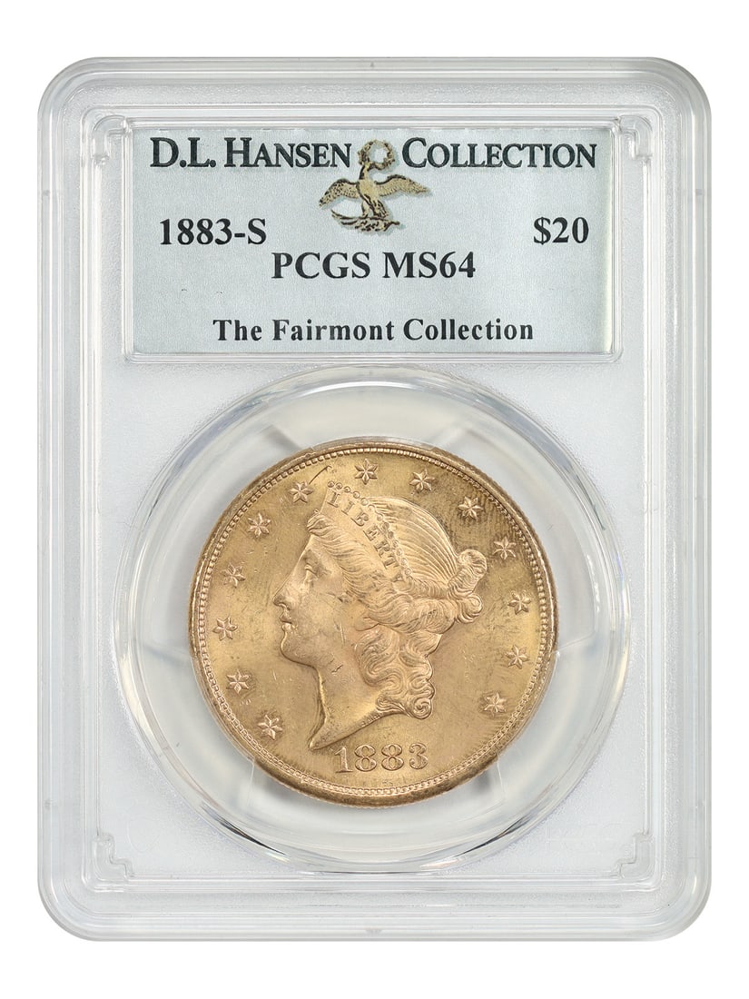 PCGS MS64 1883-S Liberty Head $20 Gold Coin ex D.L. Hansen: PCGS MS64 1883-S Liberty Head $20 Gold Coin ex D.L. Hansen 1883-S Liberty Head $20 gold coin graded PCGS MS64, ex: D.L. Hansen. Nearly 1.2 million pieces were produced at the San Francisco Mint this y
