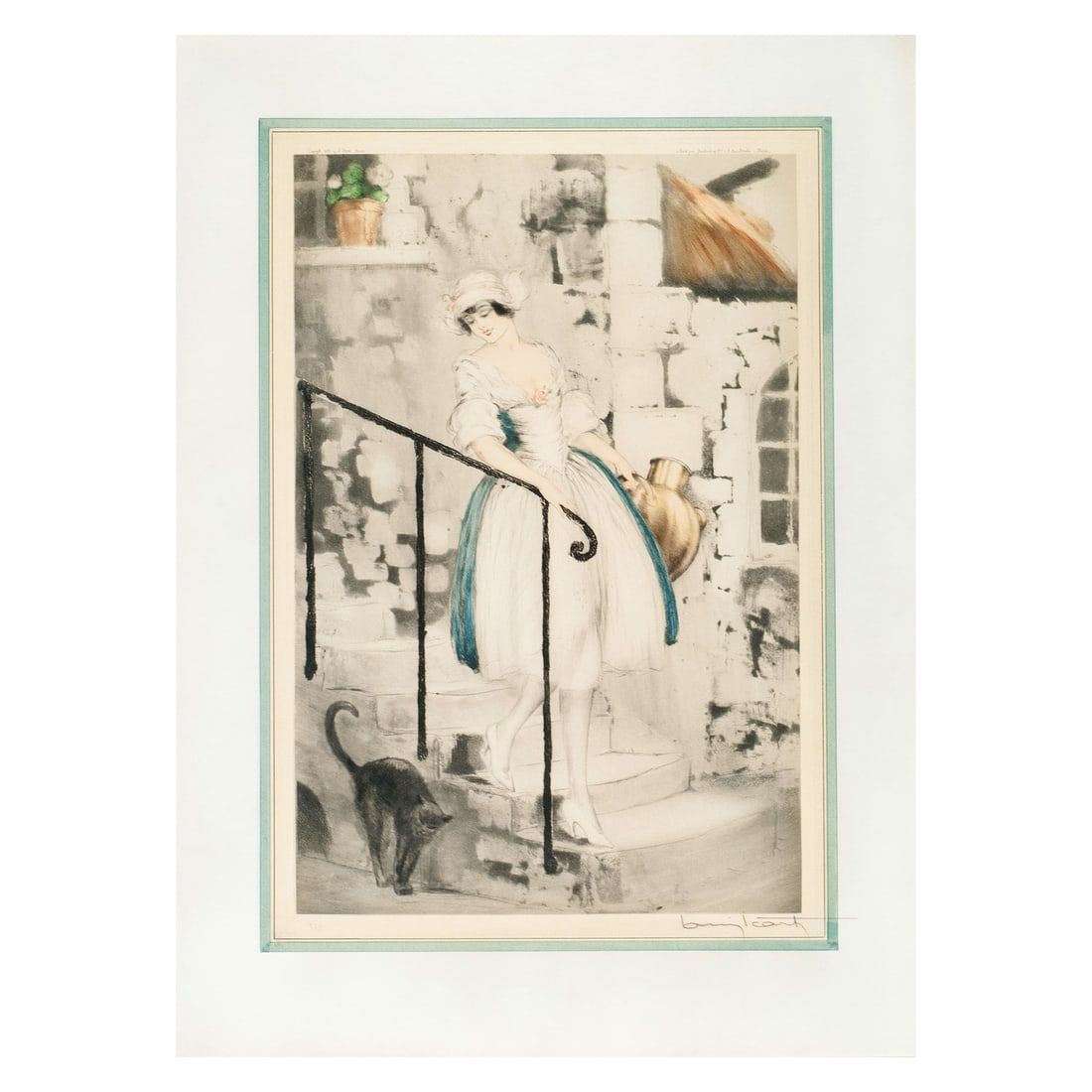 Louis Icart Milkmaid Art Deco Signed Serigraph Print: Louis Icart Milkmaid Art Deco Signed Serigraph Print This is a signed serigraph print titled "Milkmaid" by Louis Icart, created circa 1928 in the Art Deco style. The print features the image of a woma