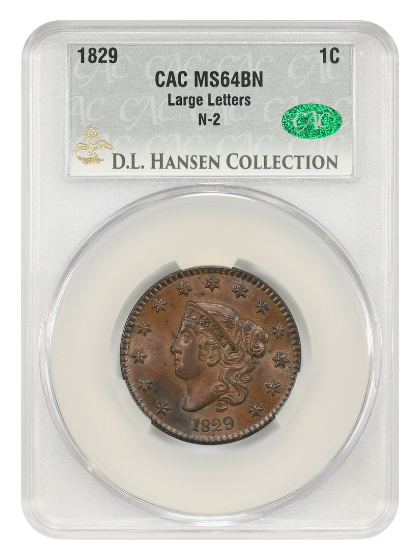 Coronet Head Cent 1829 1C Large Letters N-2 CACG MS64BN (1 of 4)