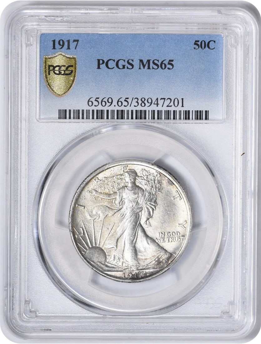 PCGS MS65 1917 Liberty Walking Half Dollar Silver: PCGS MS65 1917 Liberty Walking Half Dollar Silver This 1917 Walking Liberty Half Dollar is graded MS65 by PCGS, indicating a high-quality, uncirculated coin. Struck in silver with no mint mark, this c