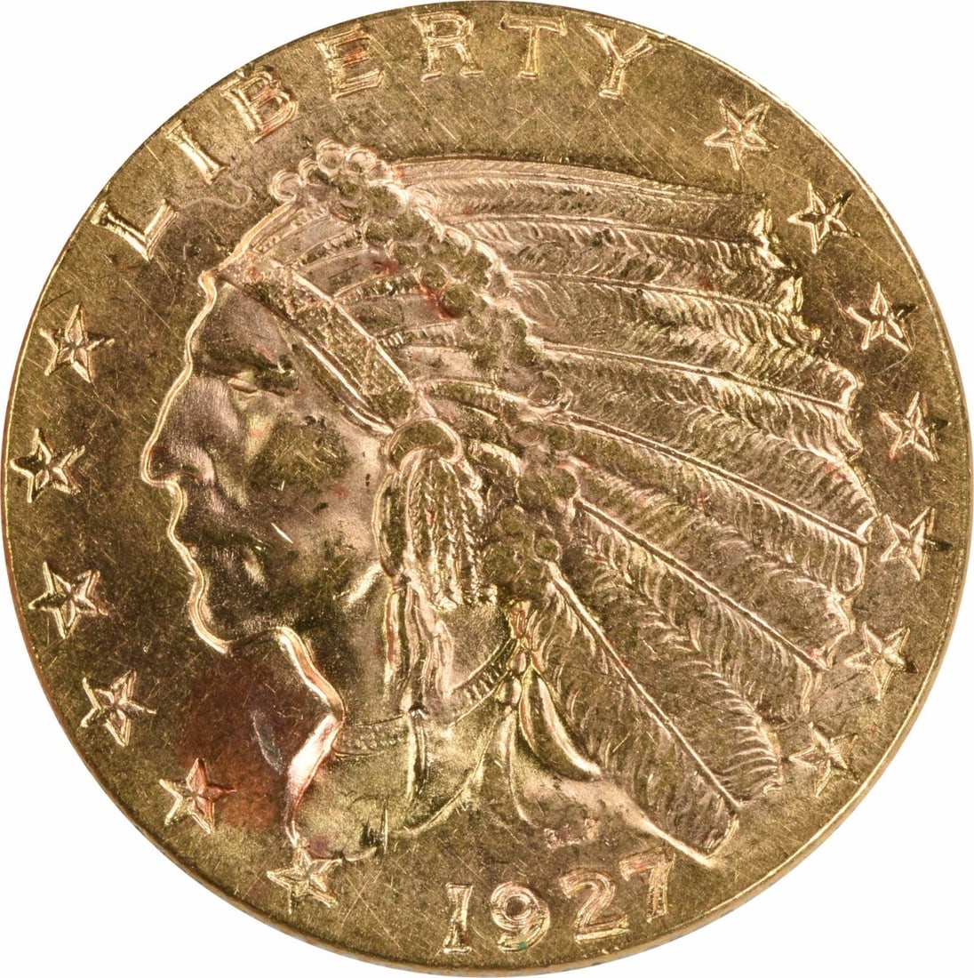 1927 $2.50 Indian Gold Coin Uncirculated Uncertified KM 128: 1927 $2.50 Indian Gold Coin Uncirculated Uncertified KM 128 1927 $2.50 Gold Indian coin offered in uncirculated, uncertified condition. This pre-1933 United States coin is listed as grade MS60 and com