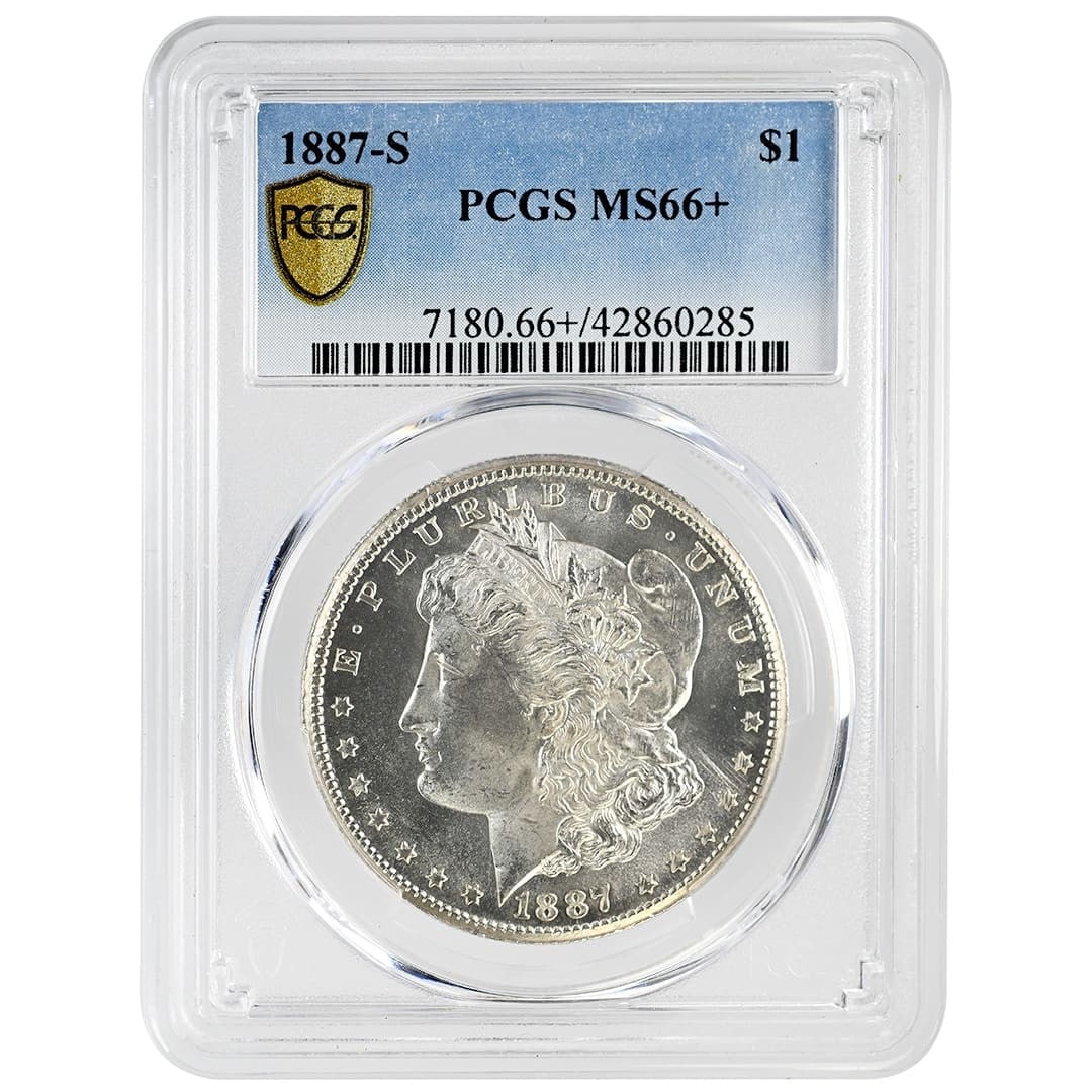 PCGS MS66+ 1887-S Morgan Silver Dollar $1: PCGS MS66+ 1887-S Morgan Silver Dollar $1 1887-S Morgan Silver Dollar certified by PCGS and graded MS66+. This uncirculated coin is a pre-owned example from the United States. Specifications Item Type