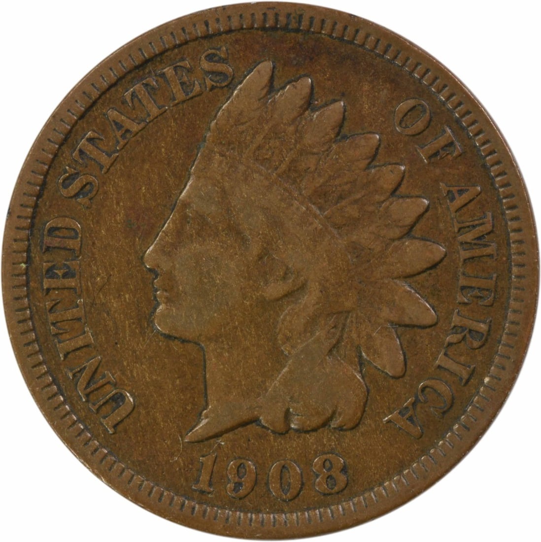 1908-S Indian Head Small Cent Copper F: 1908-S Indian Head Small Cent Copper F This is a 1908 Indian Head Cent from the United States, featuring the classic Native American profile design. The coin is composed of copper and has been circula