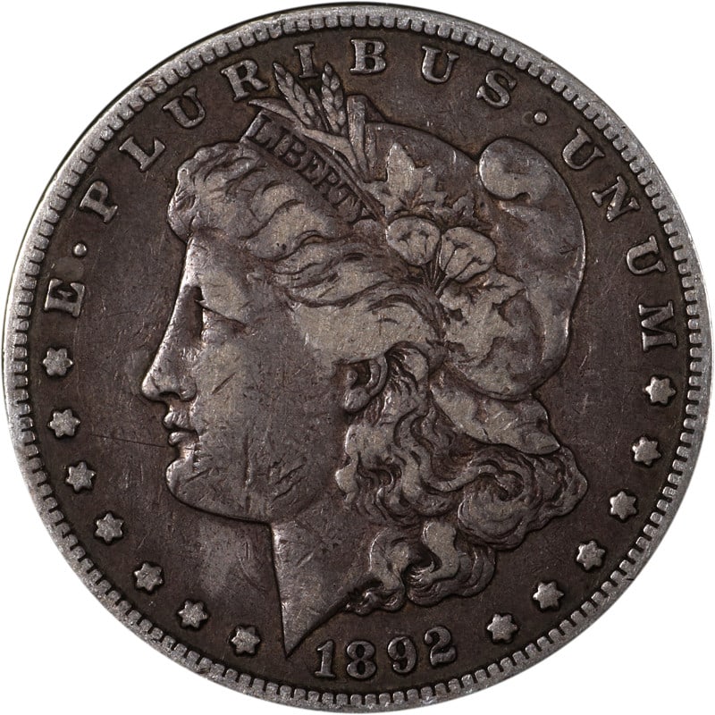 1892 San Francisco Silver Morgan Dollar Coin United States: 1892 San Francisco Silver Morgan Dollar Coin United States This is an 1892-S Morgan Silver Dollar minted in San Francisco. The coin is composed of silver with a fineness of 0.9 and is in circulated, p