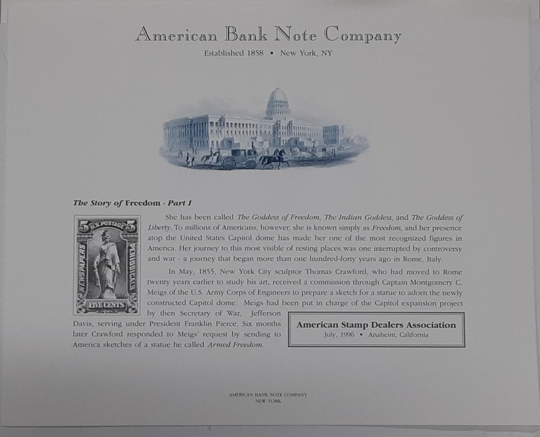 Limited Edition 1996 Story of Freedom Souvenir Card Set Number 198 American Banknote (1 of 7)