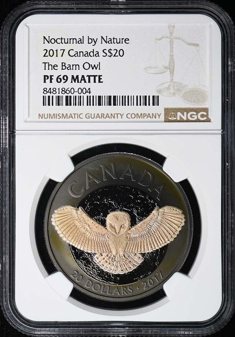 Canada 2017 Barn Owl Silver $20 Coin NGC PR69: Canada 2017 Barn Owl Silver $20 Coin NGC PR69 This 2017 Canada $20 The Barn Owl coin is graded PR69 by NGC and is in uncirculated, pre-owned condition. It features detailed design work and is an offic