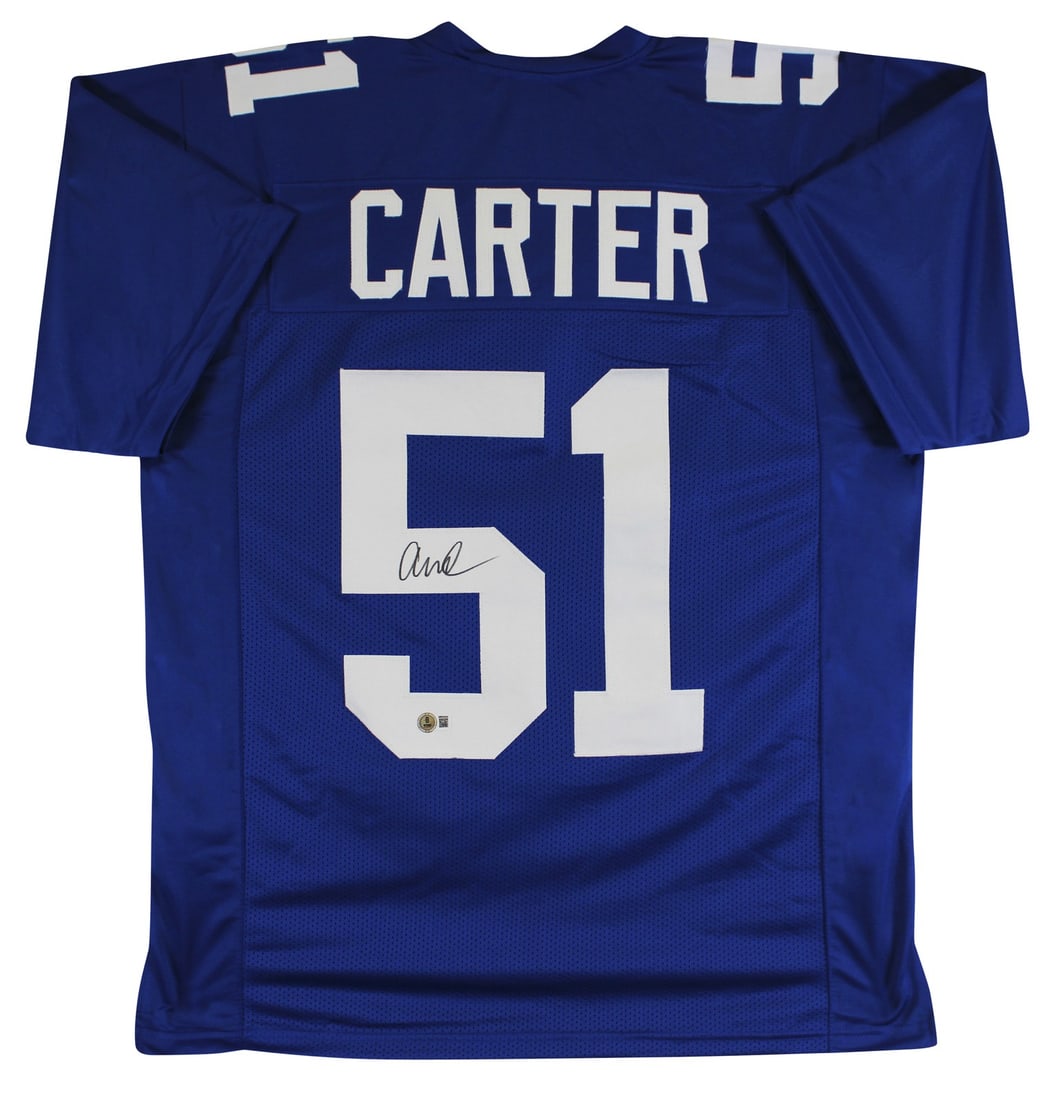 Abdul Carter Autographed New York Giants Blue Pro Jersey BAS Witnessed: Abdul Carter Autographed New York Giants Blue Pro Jersey BAS Witnessed This authentic blue pro style jersey has been personally signed by Abdul Carter of the New York Giants. It features a unique cust