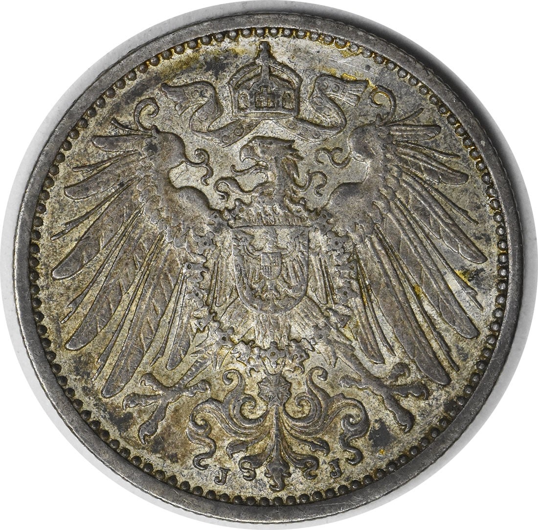 1908 Germany 1 Mark Coin KM14 Silver AU Uncertified: 1908 Germany 1 Mark Coin KM14 Silver AU Uncertified This 1908 1 Mark coin from Germany showcases a beautiful design and is composed of silver. It is classified as AU (Almost Uncirculated) and has been