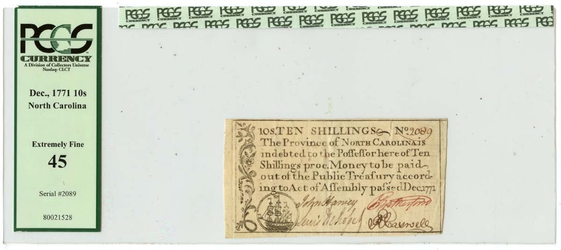 North Carolina Colonial 10s Note 1771 December PCGS XF45 FR#NC-138 (1 of 2)