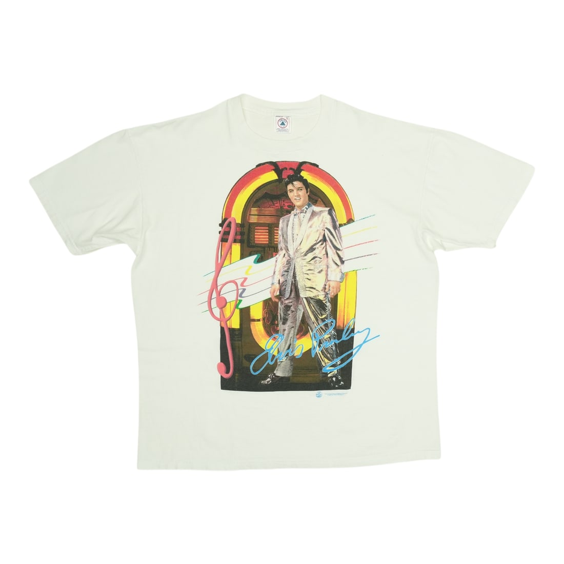 Vintage 1996 Elvis Presley White Cotton Jukebox Graphic T-Shirt Extra Large (1 of 5)