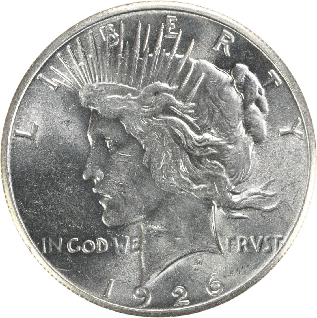 1926 United States Peace Dollar Silver $1 MS63 Uncertified: 1926 United States Peace Dollar Silver $1 MS63 Uncertified 1926 Peace Silver Dollar in uncirculated, pre-owned condition. This uncertified coin is identified as a Choice BU example and features a silv