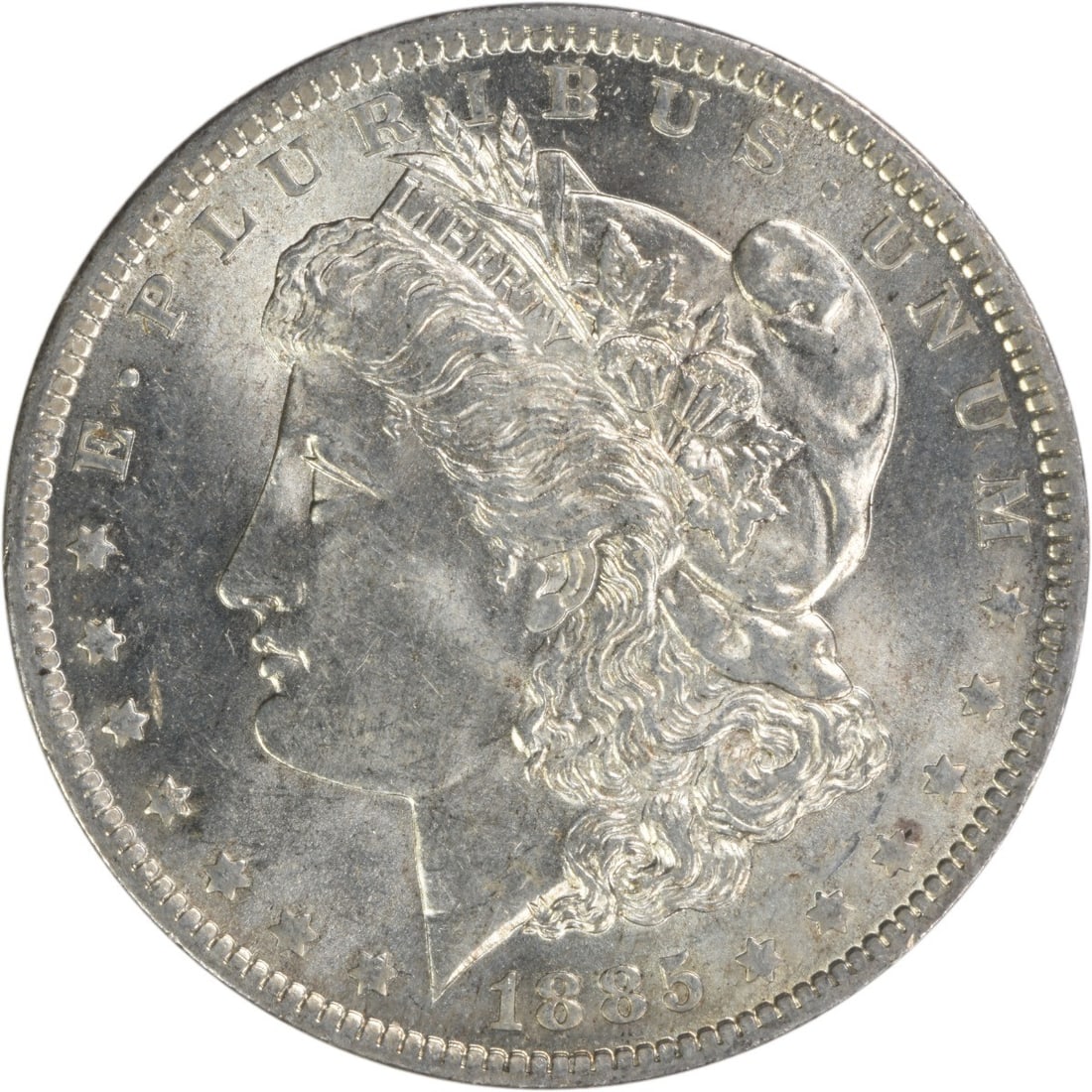 Choice BU 1885-O Silver Morgan Dollar Uncirculated Uncertified US Coin: Choice BU 1885-O Silver Morgan Dollar Uncirculated Uncertified US Coin This is an uncirculated 1885-O Morgan Silver Dollar, graded as Choice BU. It is uncertified and features a composition of silver.