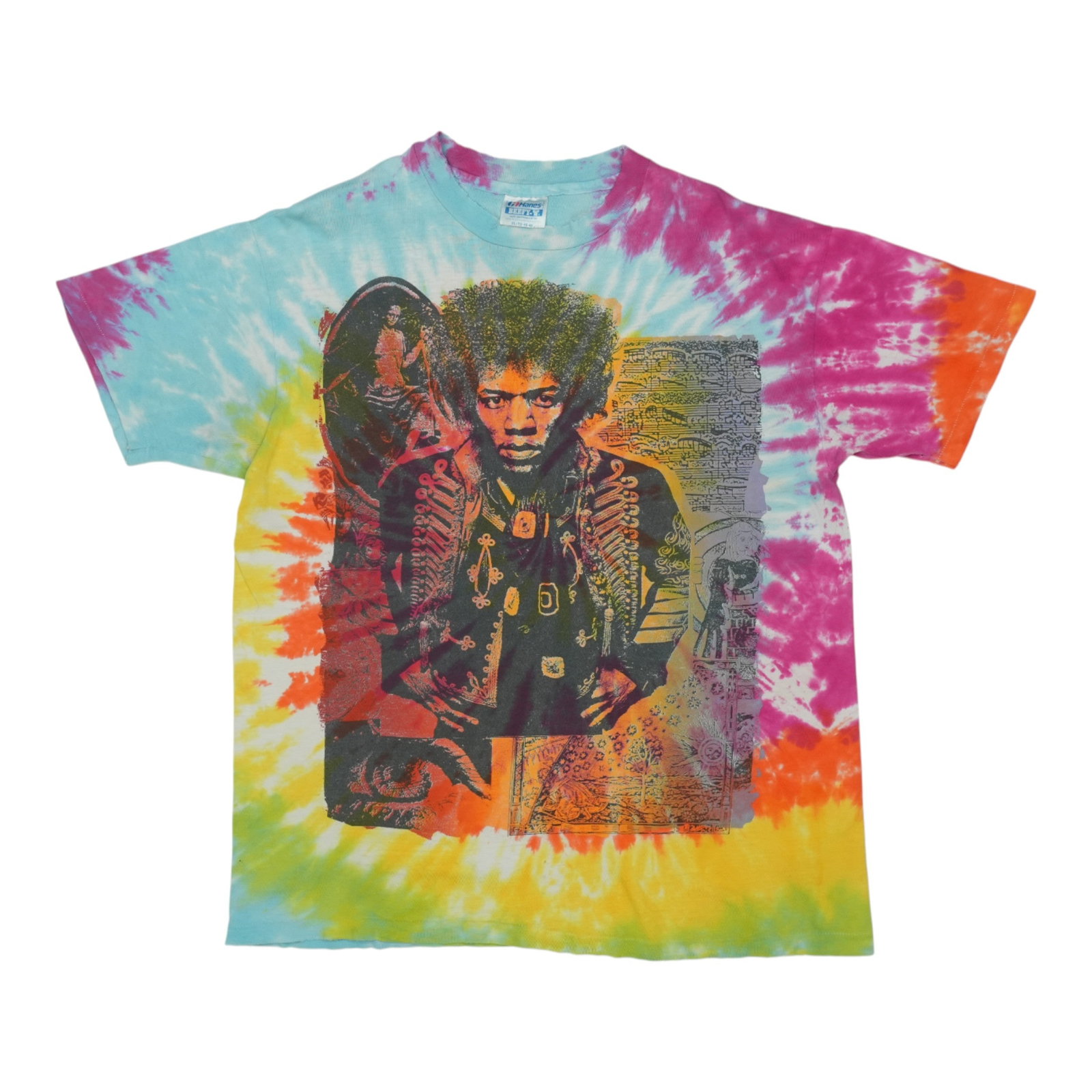 Vintage 1980s Tie Dye Jimi Hendrix Cotton T Shirt Extra Large: Vintage 1980s Tie Dye Jimi Hendrix Cotton T Shirt Extra Large This is an original vintage 1980s Jimi Hendrix tie dye shirt, not a modern reproduction. The shirt features a tie dye color and is made fr