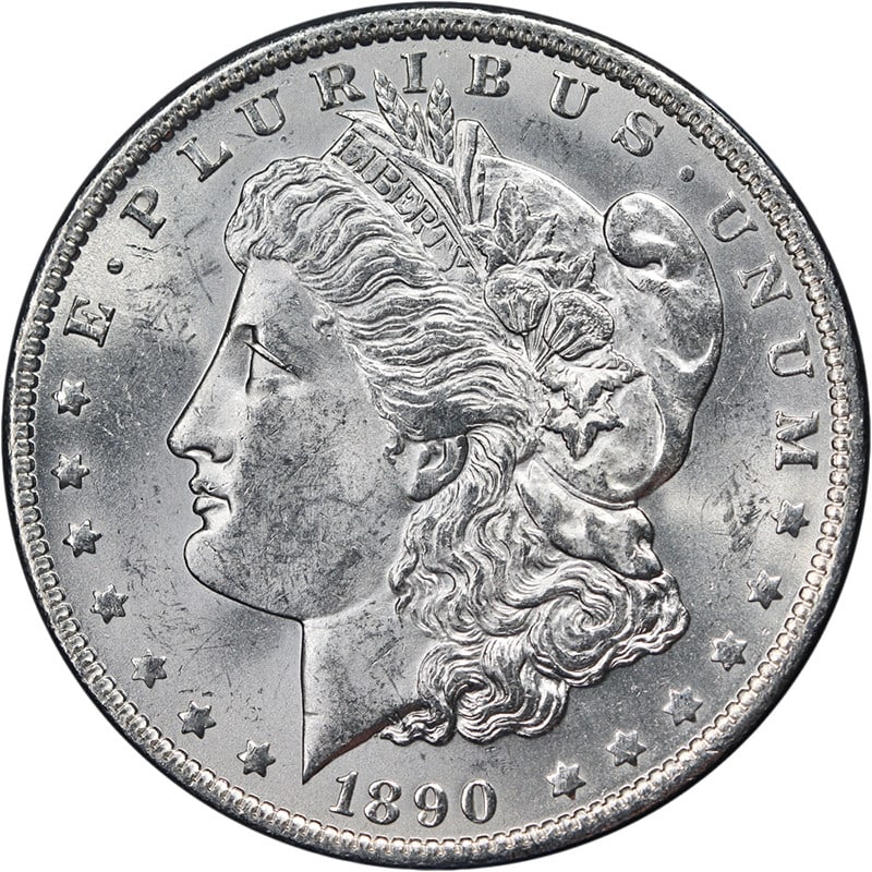1890 O Morgan Dollar Choice BU Blast White Silver: 1890 O Morgan Dollar Choice BU Blast White Silver This original 1890-O Morgan Silver Dollar is an uncirculated coin featuring brilliant luster, a strong strike, and attractive blast white surfaces. Wi