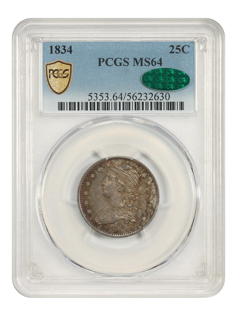 1834 Capped Bust Quarter 25C PCGS MS64 CAC Approved (1 of 7)