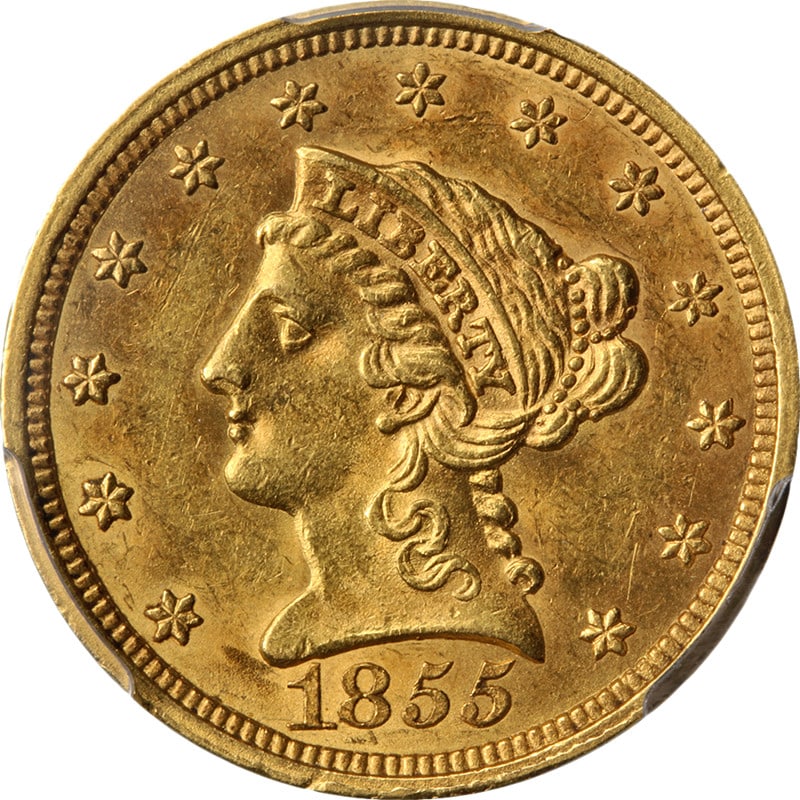 1855 P Liberty Gold Quarter Eagle PCGS MS62 (1 of 4)