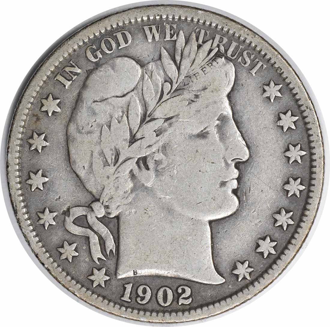 1902 50C Barber Half Dollar Silver VF Uncertified: 1902 50C Barber Half Dollar Silver VF Uncertified 1902 Barber Half Dollar in circulated VF condition. This uncertified United States 50C coin is composed of silver and is offered as a pre-owned piece.