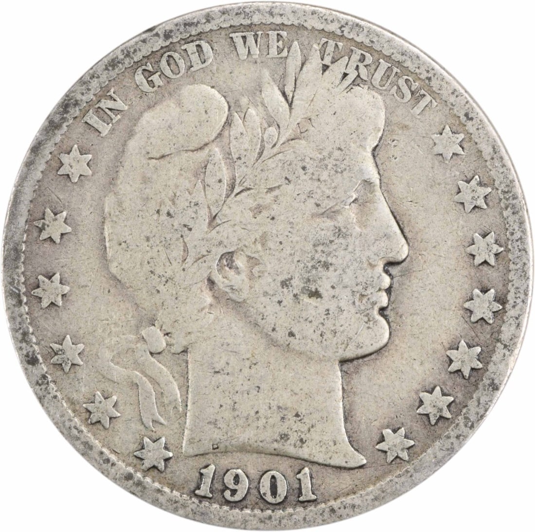 United States 1901-S Barber 50C Silver Half Dollar VG Uncertified: United States 1901-S Barber 50C Silver Half Dollar VG Uncertified 1901-S Barber Silver Half Dollar in circulated VG condition. This uncertified United States 50C coin is a pre-owned example of the Bar