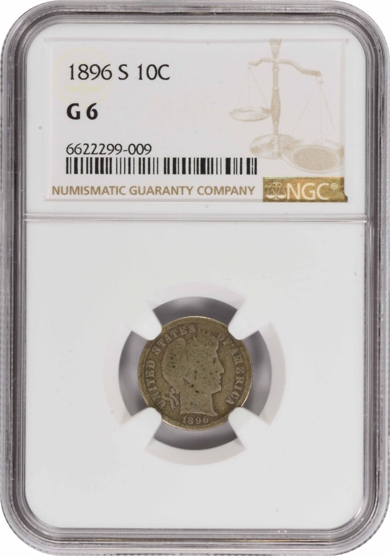NGC VG06 1896-S Barber 10C Silver Dime (1 of 2)
