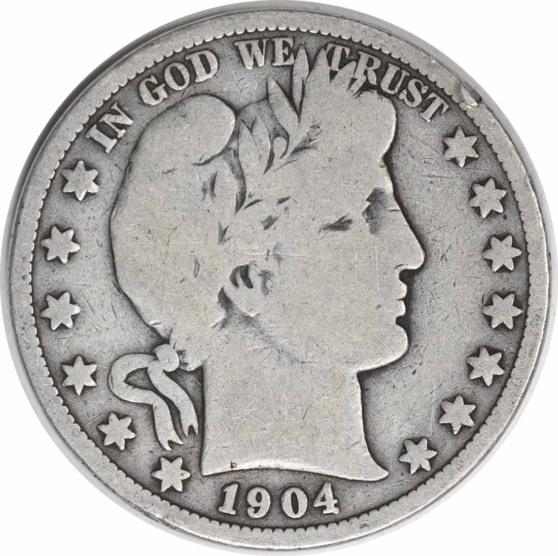 United States 1904-S Barber Half Dollar Silver 50C VG Uncertified: United States 1904-S Barber Half Dollar Silver 50C VG Uncertified 1904-S Barber silver half dollar in VG grade. This circulated, uncertified coin is a pre-owned United States 50C issue. Specifications