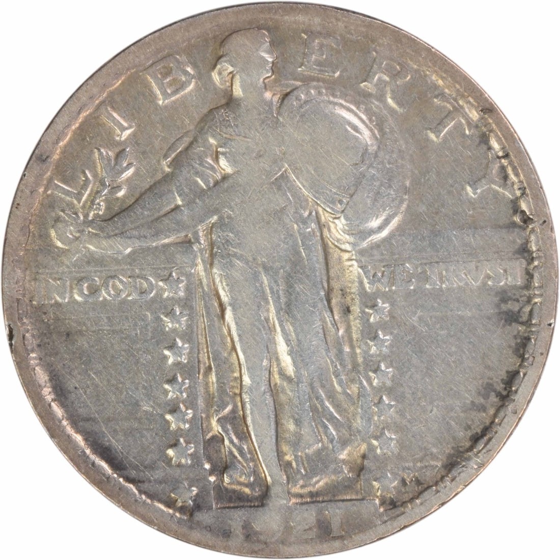 1921 Standing Liberty Quarter 90 Silver VF Philadelphia Uncertified: 1921 Standing Liberty Quarter 90 Silver VF Philadelphia Uncertified This 1921 Standing Liberty Quarter was minted in Philadelphia and is composed of 90% silver and 10% copper. Designed by Hermon A. Ma