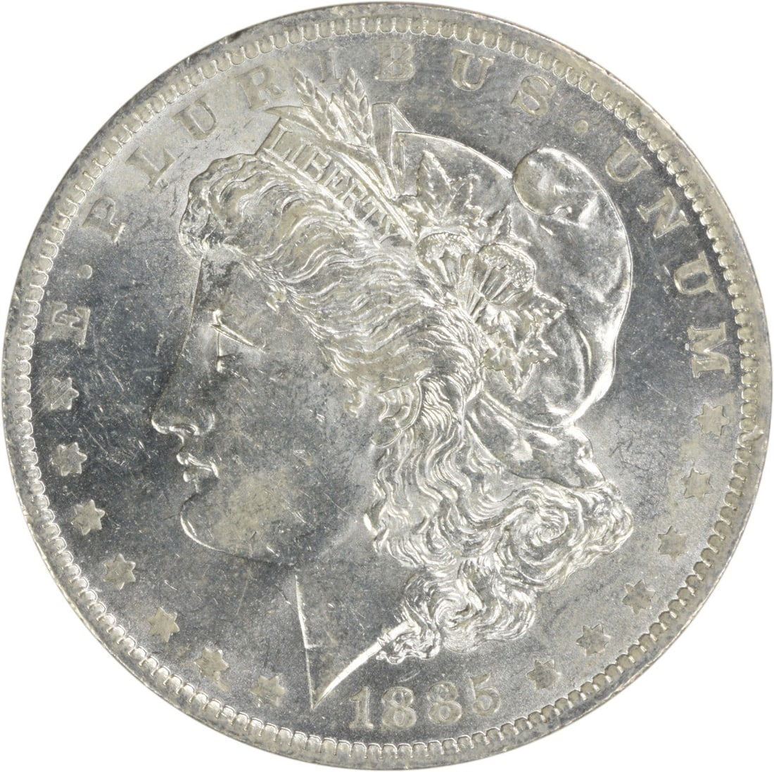 Uncirculated 1885-O Morgan Dollar Silver BU Uncertified US Coin: Uncirculated 1885-O Morgan Dollar Silver BU Uncertified US Coin This 1885-O Morgan Silver Dollar is an uncirculated coin featuring a brilliant uncirculated (BU) grade. It is composed of silver and was