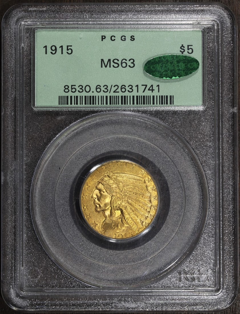 1915 $5 Indian Head Half Eagle Gold Coin PCGS MS63 CAC (1 of 4)