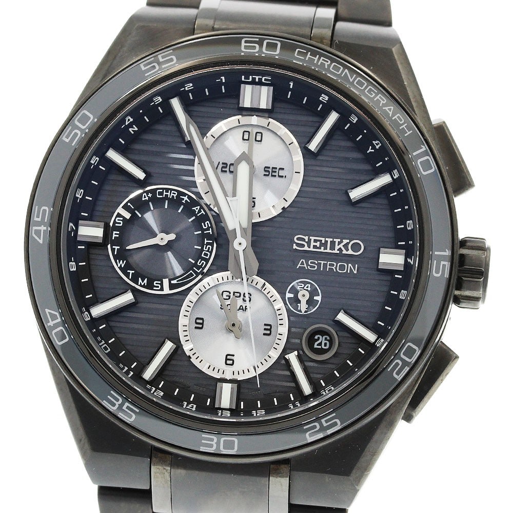 SEIKO Astron Nextar SBXC179 5X83-0AP0-1 Titanium Solar Wristwatch: SEIKO Astron Nextar SBXC179 5X83-0AP0-1 Titanium Solar Wristwatch Pre-owned Seiko Astron Nextar men's wristwatch with solar radio-controlled movement and a black/silver dial. This watch-only offering 