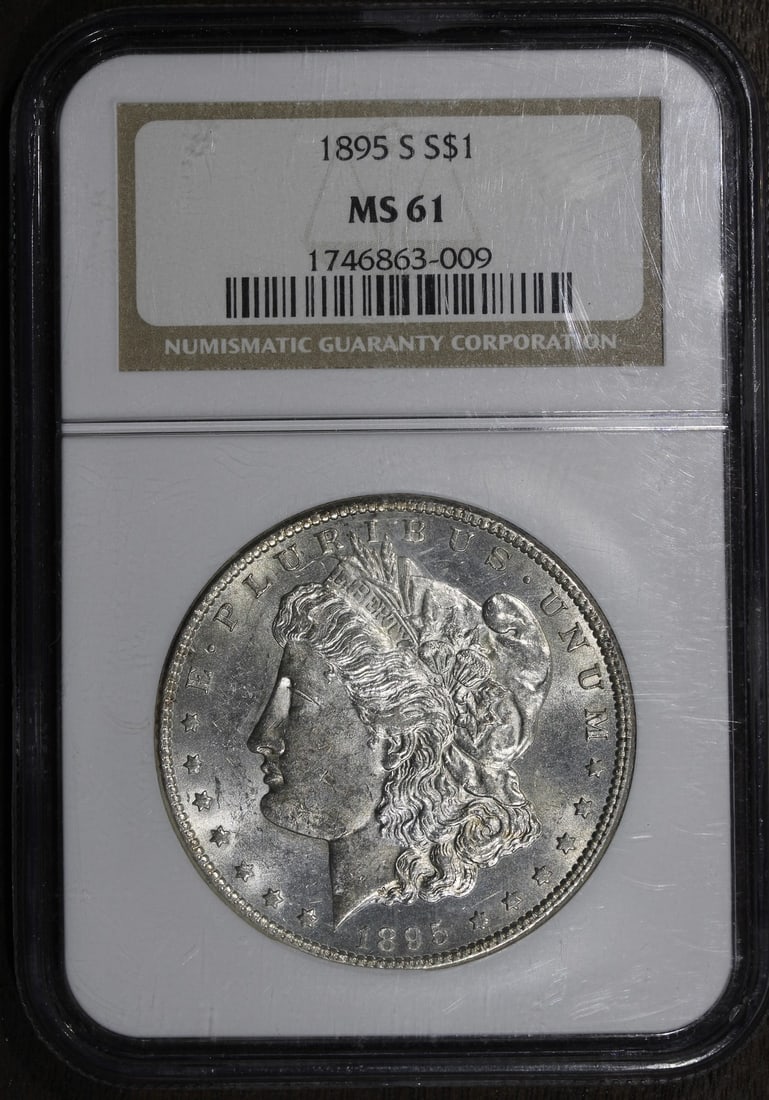 NGC MS61 1895-S Morgan Silver Dollar $1: NGC MS61 1895-S Morgan Silver Dollar $1 1895-S Morgan Silver Dollar graded MS61 by NGC. This pre-owned United States $1 coin is struck in silver and features the San Francisco issue as identified in t