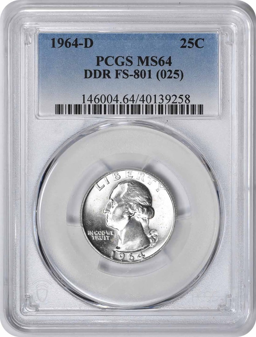 1964-D Washington Quarter MS64 PCGS Uncirculated 90% Silver Coin: 1964-D Washington Quarter MS64 PCGS Uncirculated 90% Silver Coin This 1964-D Washington Quarter is certified by PCGS with a grade of MS64, indicating it is in uncirculated condition. Minted in Denver,