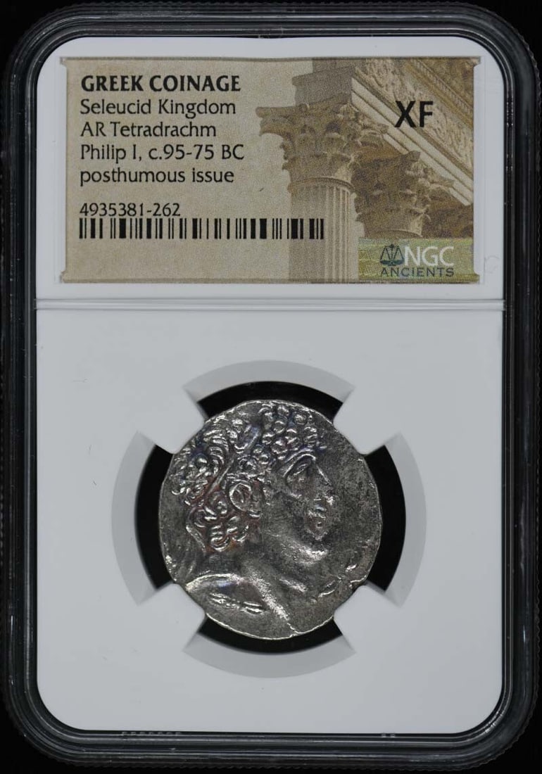 NGC XF40 Certified Seleucid Kingdom Ancient Greek AR Tetradrachm Coin: NGC XF40 Certified Seleucid Kingdom Ancient Greek AR Tetradrachm Coin This is an ancient Greek silver tetradrachm from the Seleucid Kingdom, certified by NGC with a grade of XF40. The coin represents 