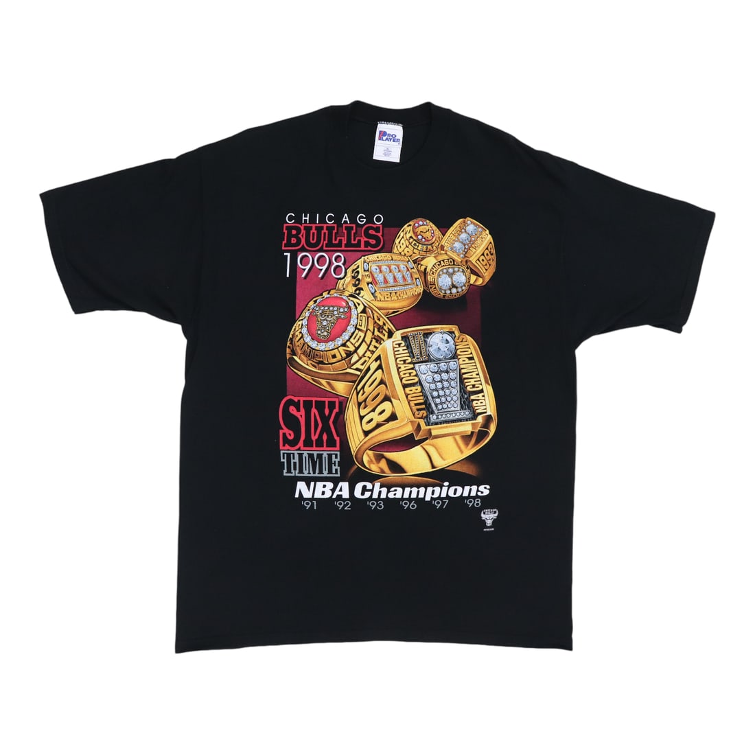 Vintage 1998 Chicago Bulls Cotton Black Championship Rings T-Shirt (1 of 5)