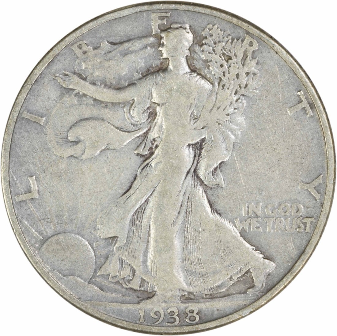 1938 D 50C Walking Liberty Half Dollar Silver F Uncertified: 1938 D 50C Walking Liberty Half Dollar Silver F Uncertified 1938-D Walking Liberty silver half dollar from the United States. This pre-owned coin is circulated and graded F, with an uncertified status