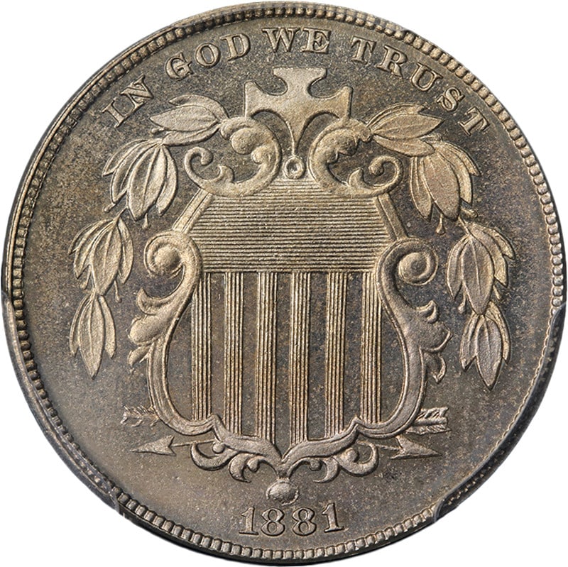 PCGS PR64 CAM 1881 United States Shield Nickel Coin: PCGS PR64 CAM 1881 United States Shield Nickel Coin Original 1881 Shield Nickel with PCGS PR64 CAM certification. This uncirculated coin offers great eye appeal, fantastic luster, a strong strike, sup