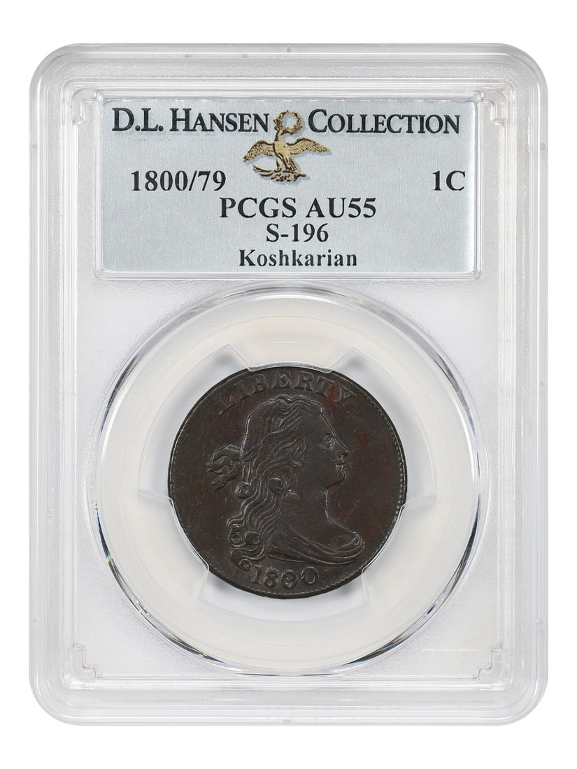 PCGS AU55 1800 1C Draped Bust Cent S-196 ex D.L. Hansen Koshkarian (1 of 4)