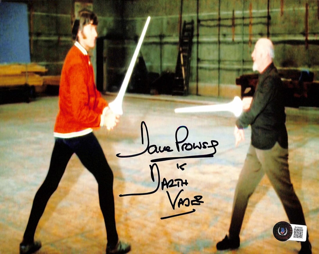 8x10 Beckett Autographed Star Wars Photo David Prowse Darth Vader Inscription: 8x10 Beckett Autographed Star Wars Photo David Prowse Darth Vader Inscription This is an original 8x10 color photograph signed by David Prowse, who portrayed Darth Vader in Star Wars: A New Hope. The 