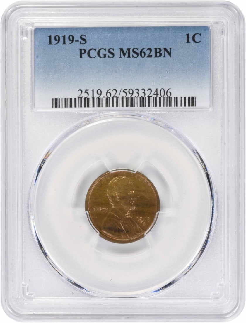 PCGS MS62BN 1919 S Lincoln Wheat Small Cent (1 of 2)