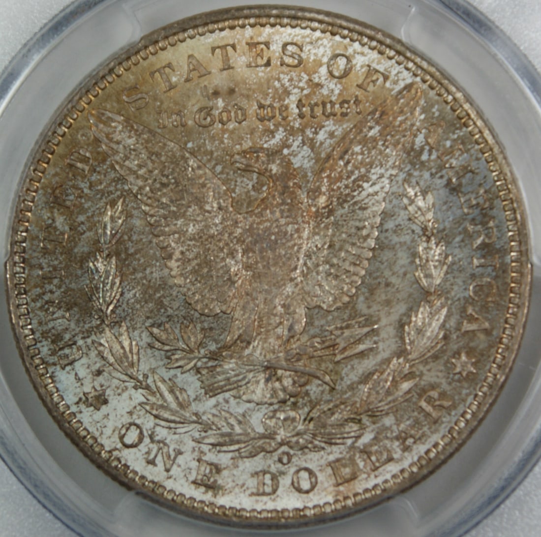 PCGS MS-64 1901-O Morgan dollar toned reverse: PCGS MS-64 1901-O Morgan dollar toned reverse This 1901-O Morgan Silver Dollar is graded MS-64 by PCGS and features attractive toning, particularly on the reverse. Minted in New Orleans, this uncircul