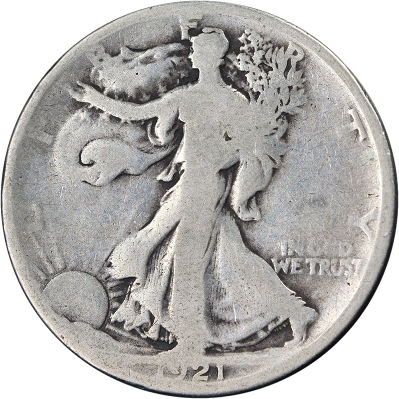 1921 Denver Walking Liberty Half Dollar Silver Coin Key Date G Grade: 1921 Denver Walking Liberty Half Dollar Silver Coin Key Date G Grade This original 1921-D Walking Liberty Half dollar features attractive eye appeal, a strong strike, and pleasing color and surfaces. 
