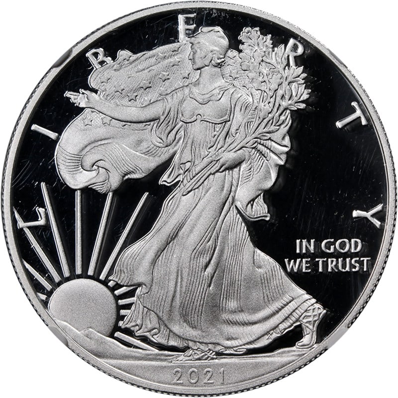 2021-W Silver American Eagle $1 Type 1 NGC PF70 UCAM 1st Day: 2021-W Silver American Eagle $1 Type 1 NGC PF70 UCAM 1st Day This 2021-W Silver American Eagle $1 Type 1 coin is a stunning addition for collectors. It is certified by NGC as PF70 Ultra Cameo, ensurin