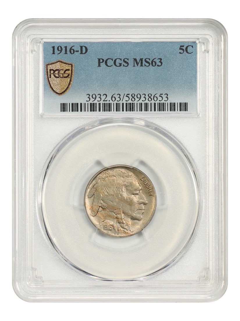 PCGS MS63 1916-D Buffalo Nickel 5C Uncirculated: PCGS MS63 1916-D Buffalo Nickel 5C Uncirculated 1916-D Buffalo Nickel certified by PCGS in MS63 grade. This uncirculated 5C coin is a pre-owned example with certification number 58938653. Specificatio