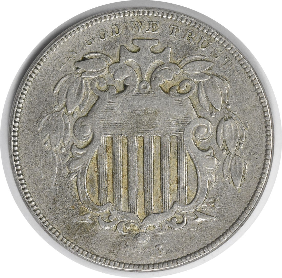 1866 5C Shield Nickel VF Philadelphia Uncertified: 1866 5C Shield Nickel VF Philadelphia Uncertified An 1866 Shield Nickel with rays, graded VF and offered uncertified. This circulated United States 5-cent coin was minted in Philadelphia and is identi