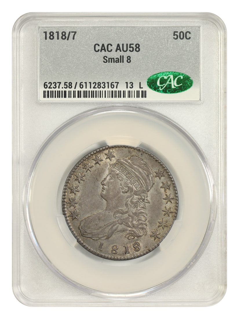 CACG AU58 1818 50C Capped Bust Half Dollar Small 8 (1 of 4)