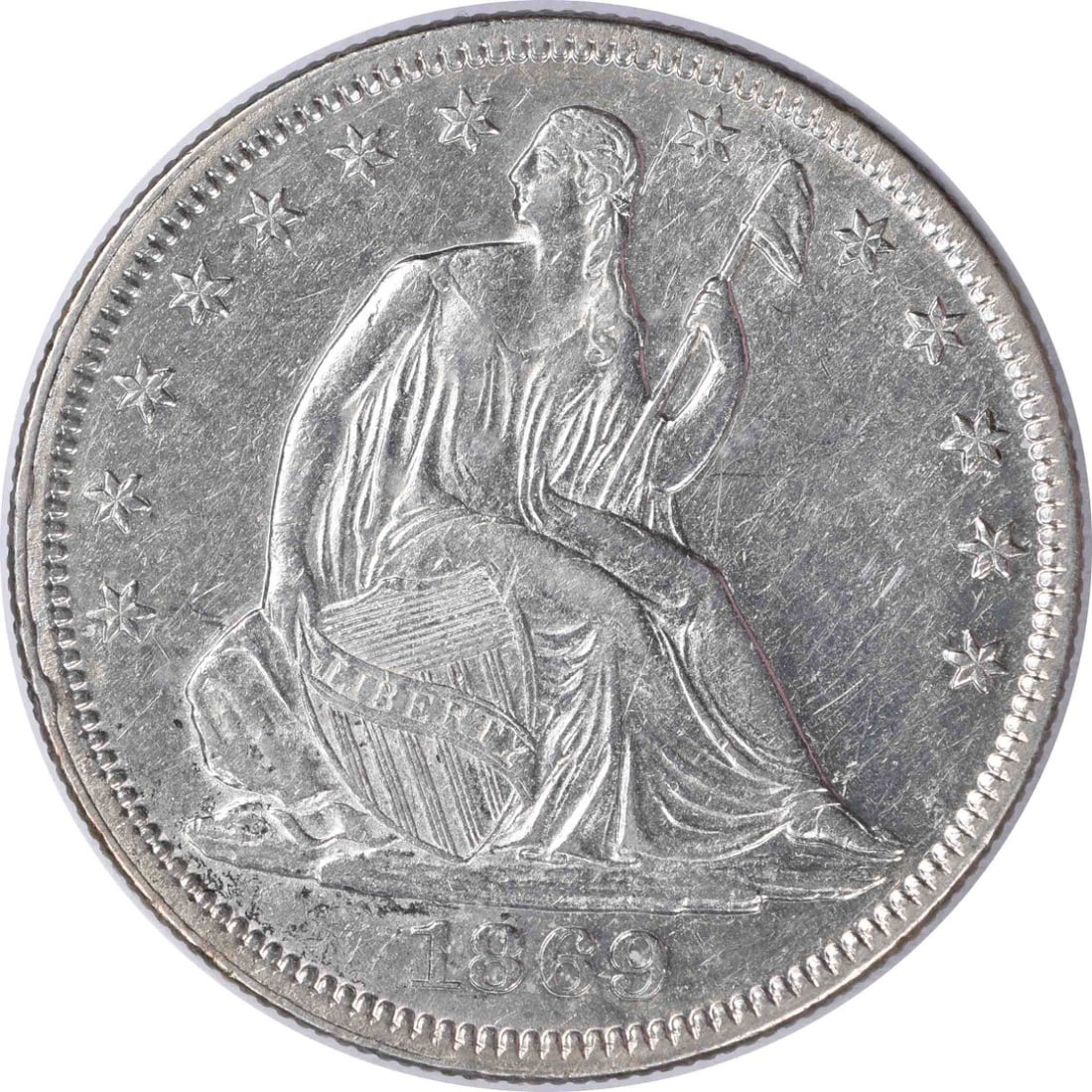 1869 Liberty Seated Half Dollar AU Silver Coin 50C Philadelphia (1 of 2)