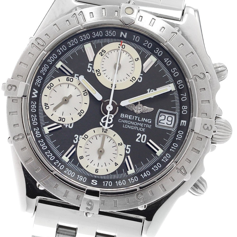 Breitling Chronomat Longitude A20348 Mens Automatic Steel Wristwatch: Breitling Chronomat Longitude A20348 Mens Automatic Steel Wristwatch Pre-owned Breitling Chronomat Longitude automatic men's wristwatch with a gray dial, stainless steel case and stainless steel brace